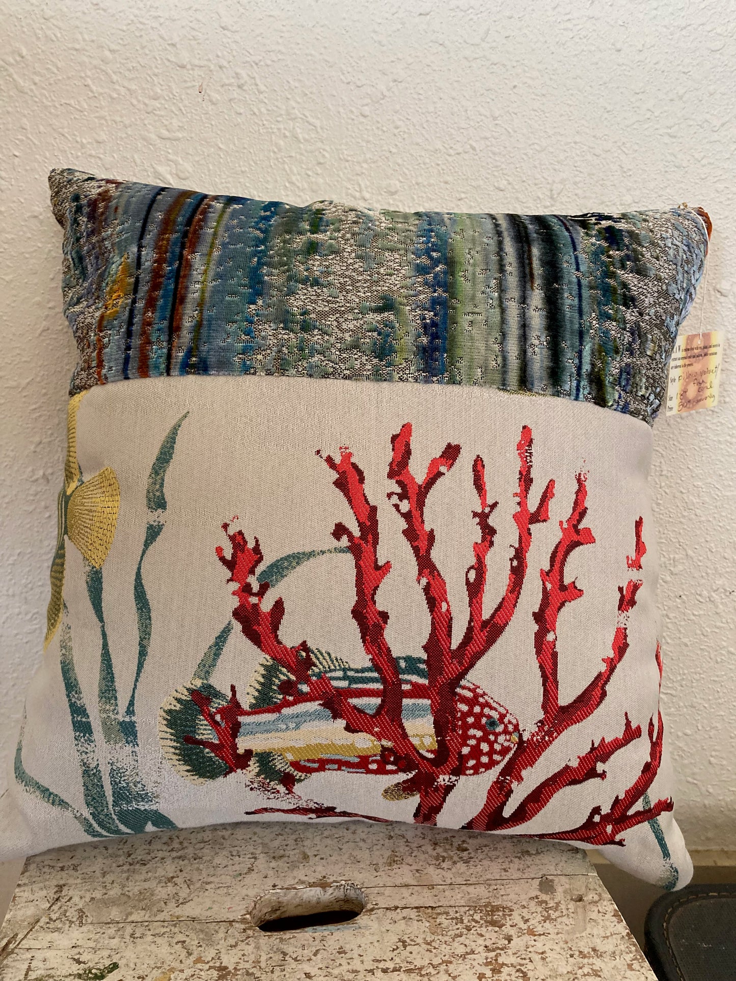 Fish print velvet pillow