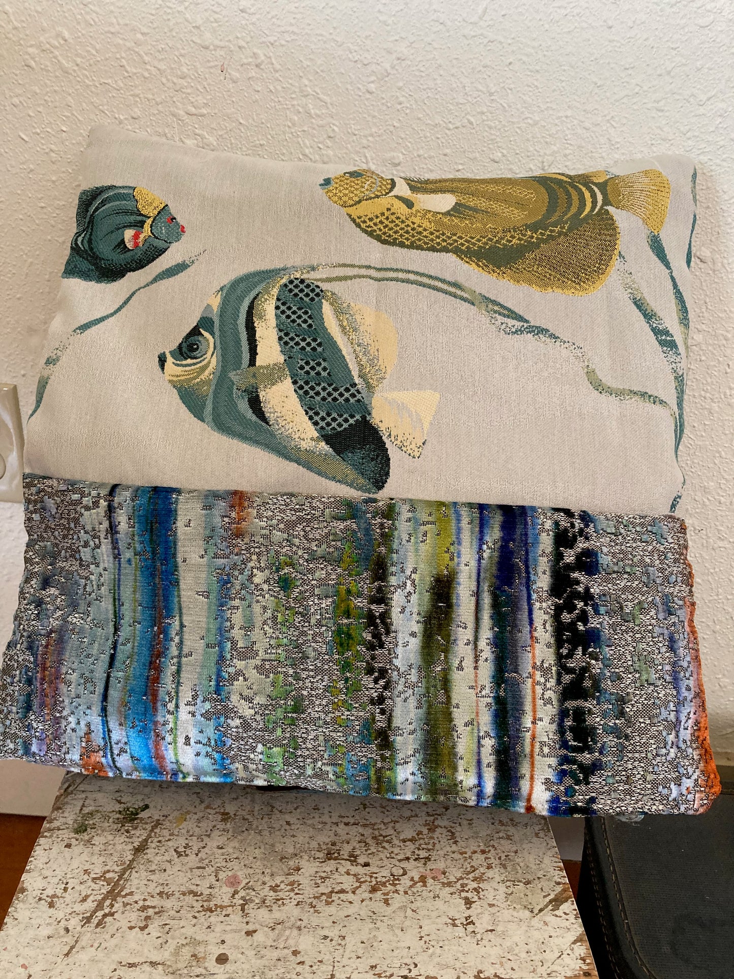 Fish print velvet pillow