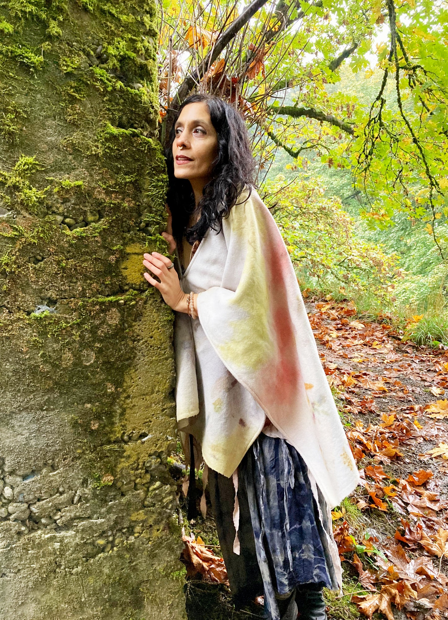 Wool Poncho -Botanical Print