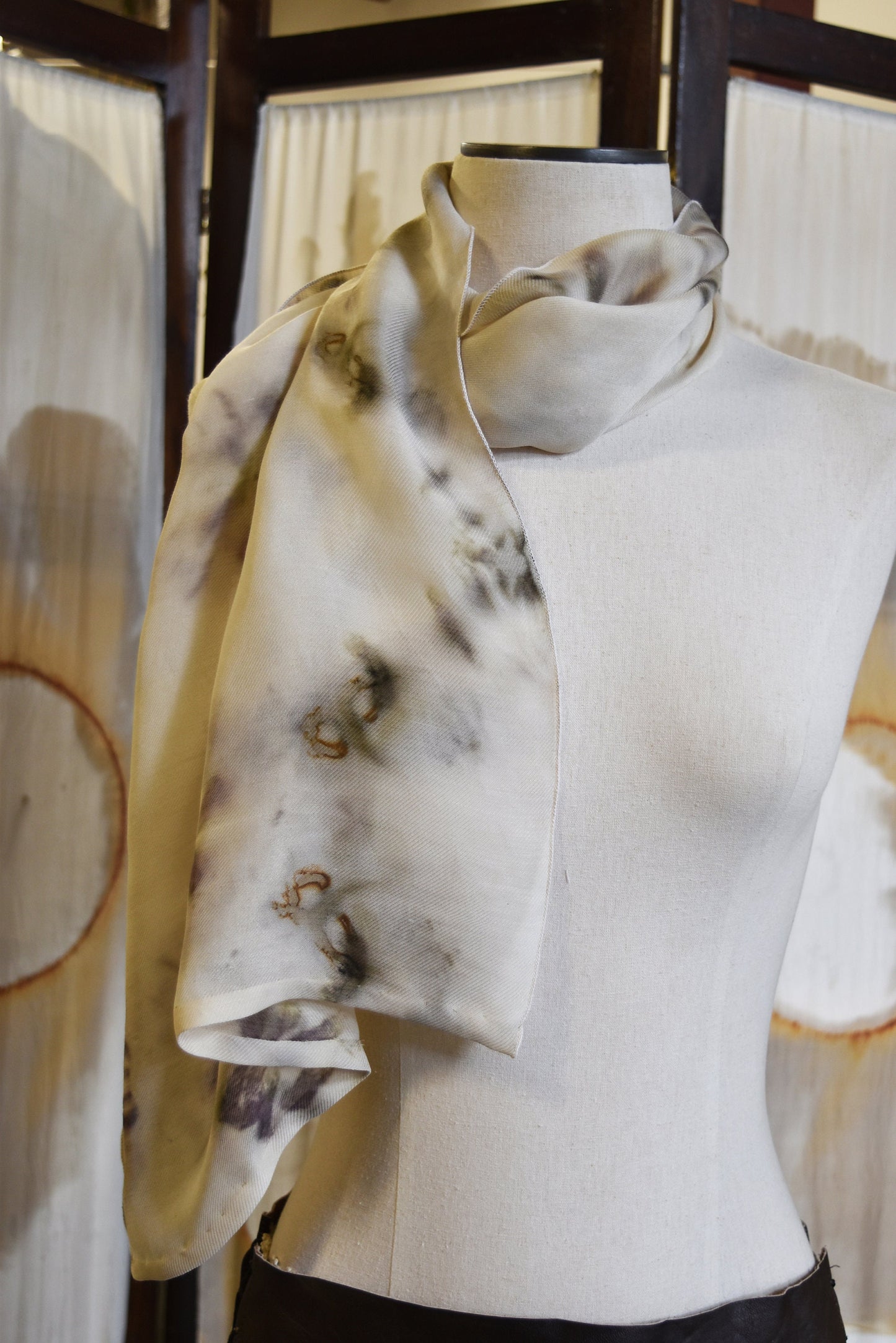 Mosaic Scarf, natural dyed, silk / wool