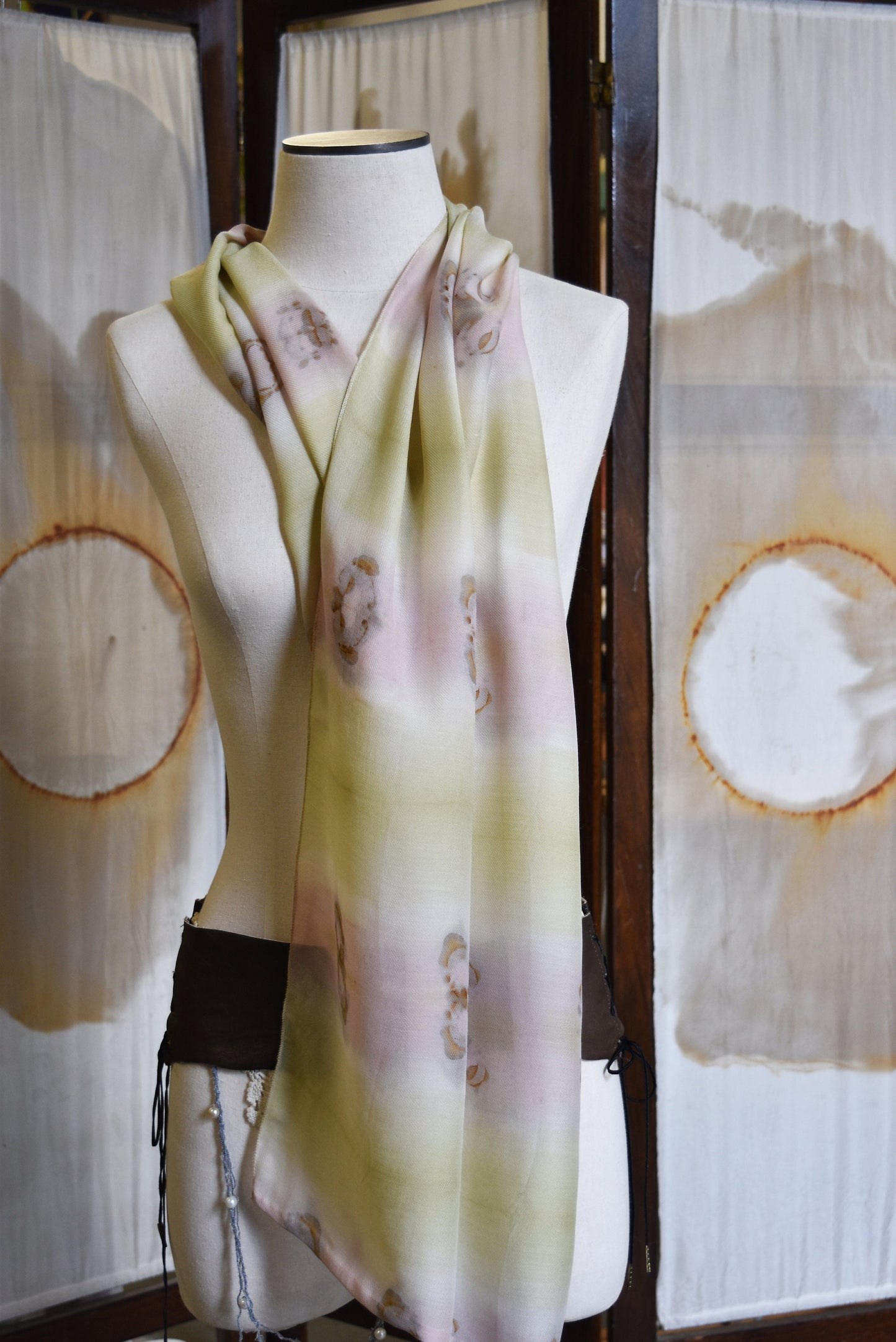 Pink Stripe Scarf, natural dyed, textile