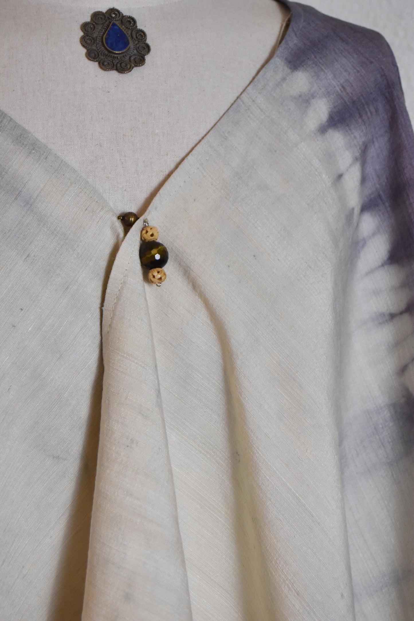 Silk Poncho / Shawl- indigo - shibori