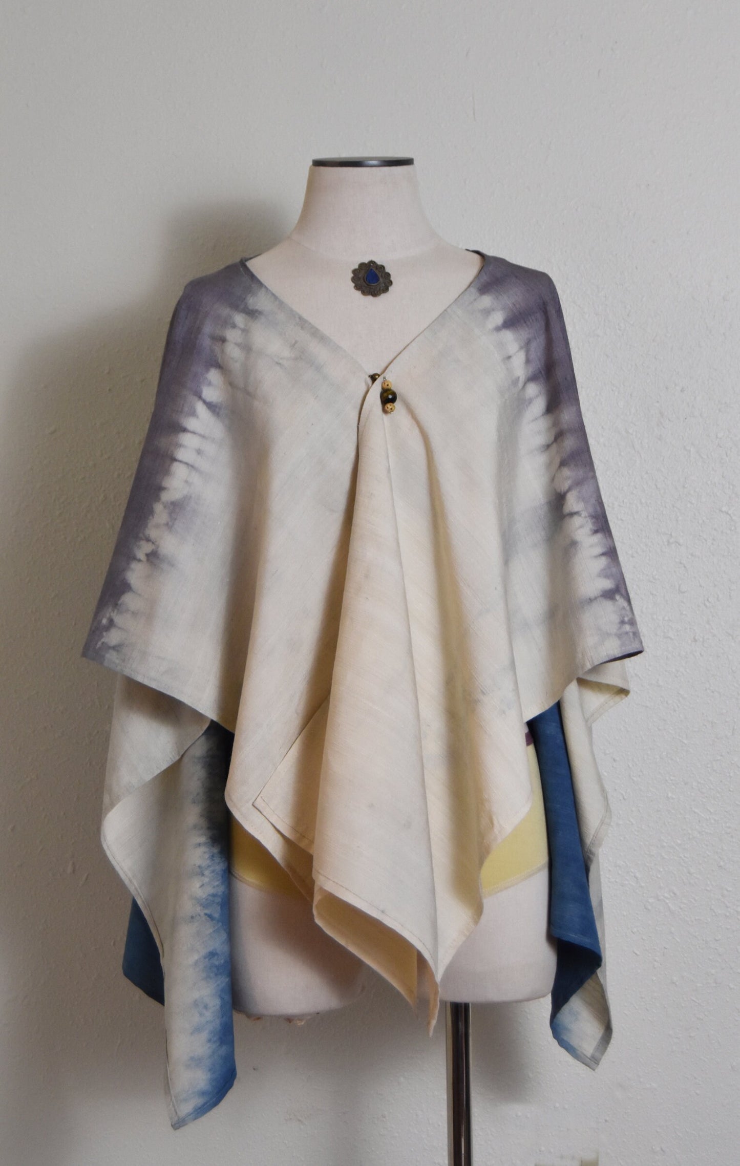 Silk Shawl - natural dyed- indigo - shibori