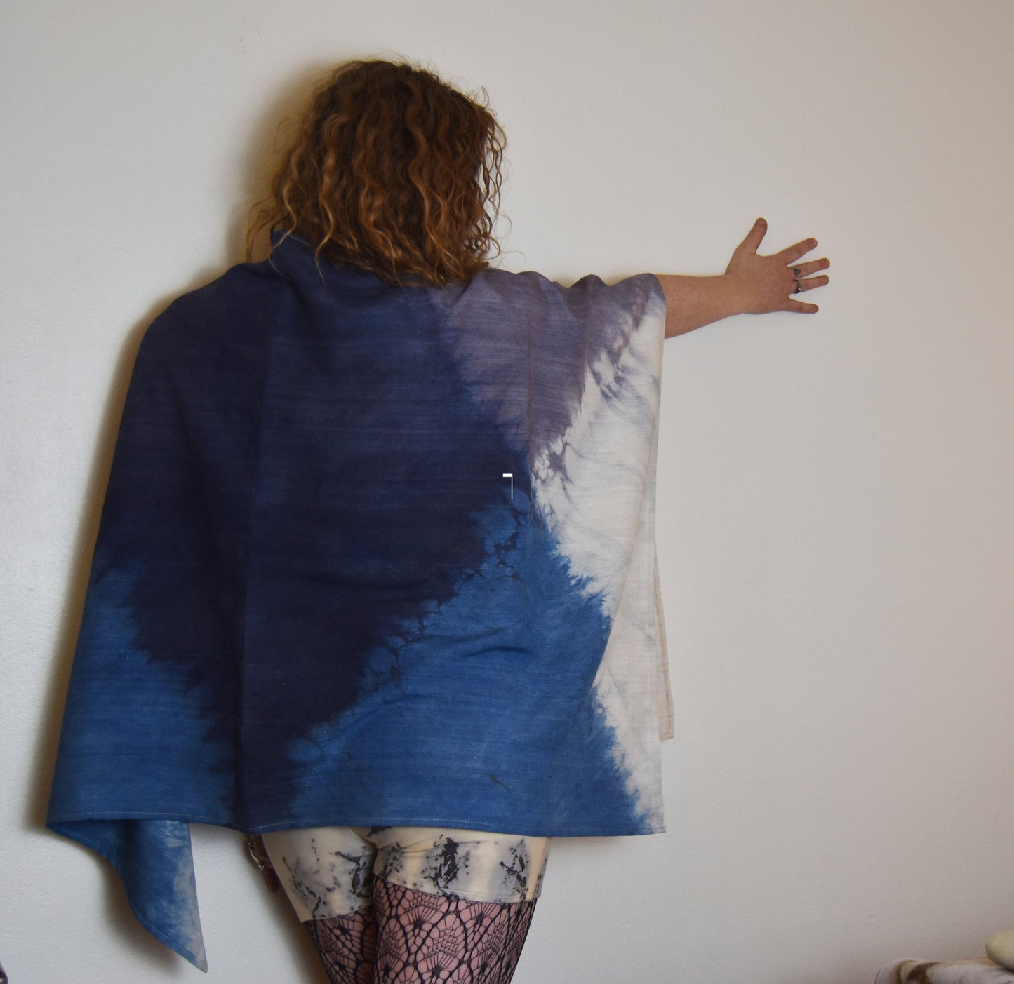 Silk Poncho / Shawl- indigo - shibori