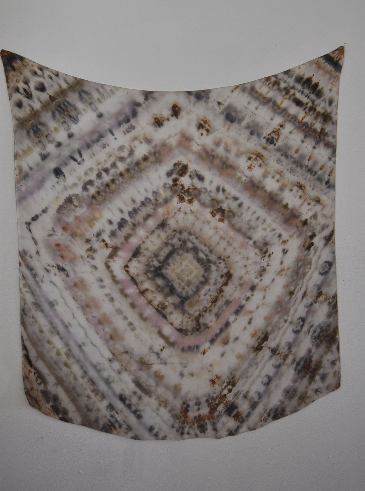 Mandala Scarf- hollyhock, rust, natural dyes, plant dye, shibori