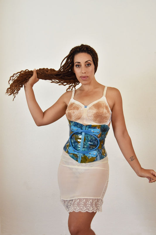 vinyl corset- recycled - found objects- lingerie