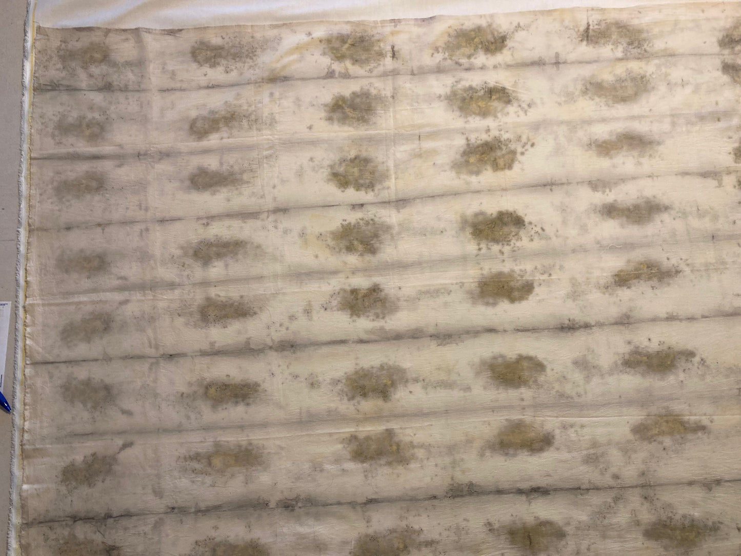 Botanical print textile, organic cotton, plant dye
