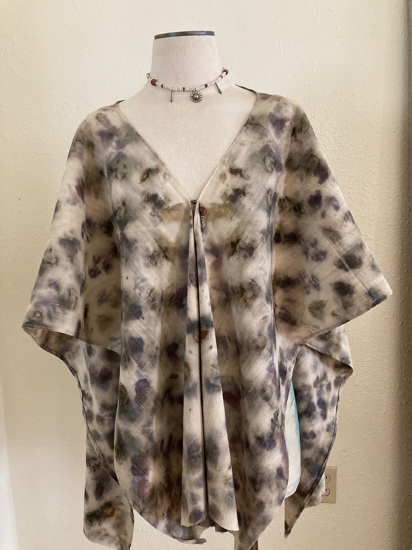 Poncho - Shawl - natural dyed, botanical print- hollyhock