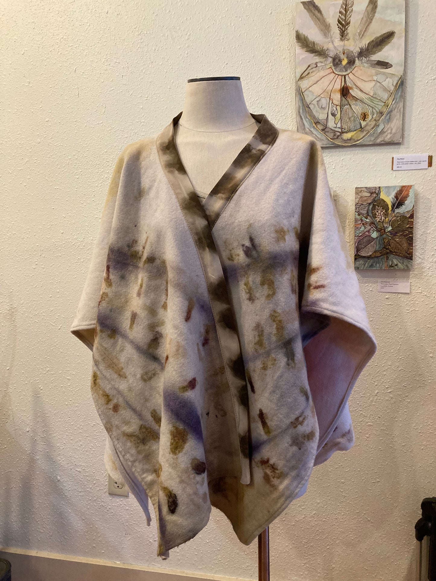 Wool Poncho -Botanical Print