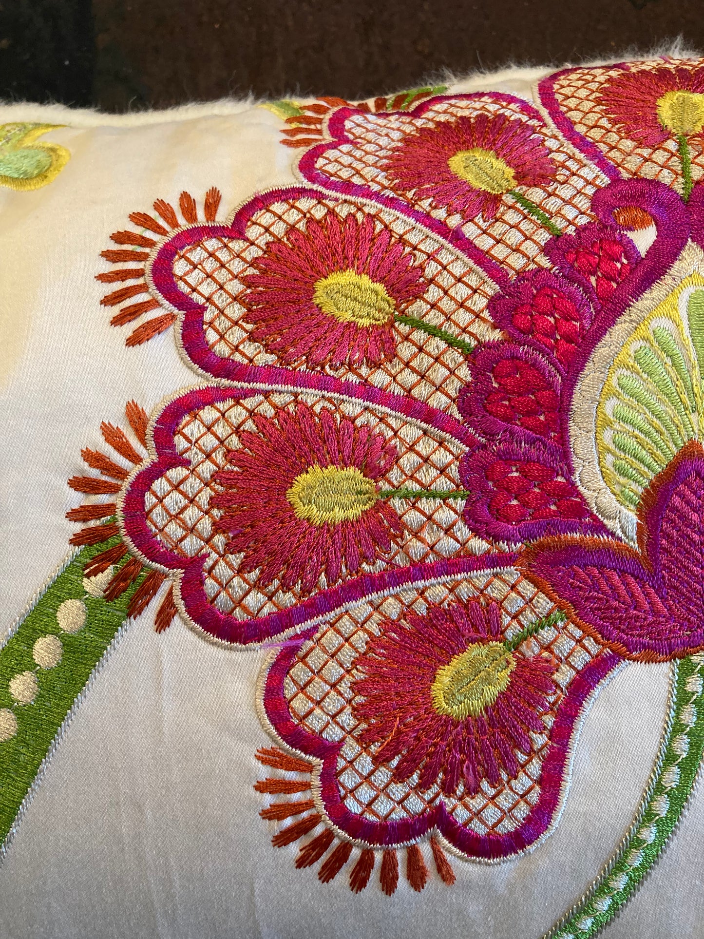 Pillows - floral embroidery, faux fur - Lumbar