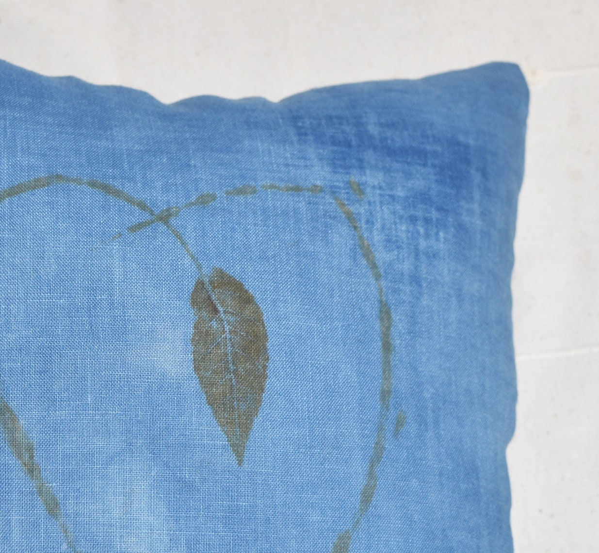 Black Walnut leaf print pillow - Tataki zome - botanical print- indigo
